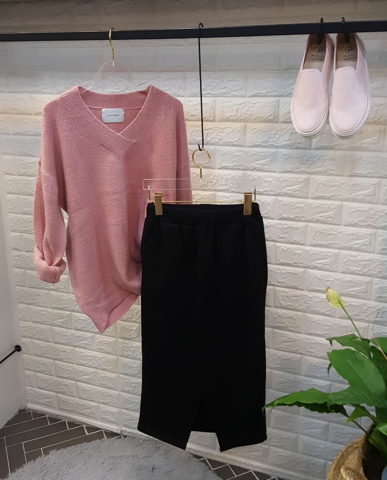 Brushed-dyed long skirt black o tody life-style ca