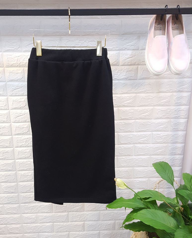 Brushed-dyed long skirt black o tody life-style ca