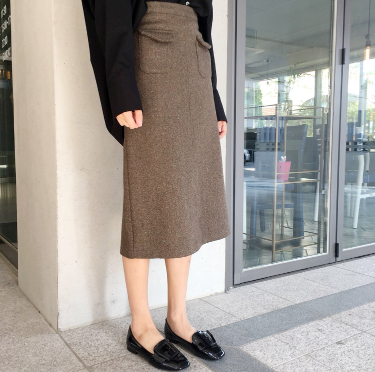 High waisted wool Bocashi pocket skirt 2color Wint