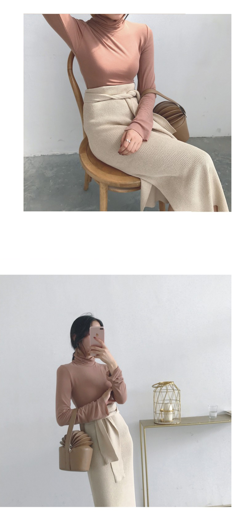 Slim H line Goliath knit winter long skirt slit lo