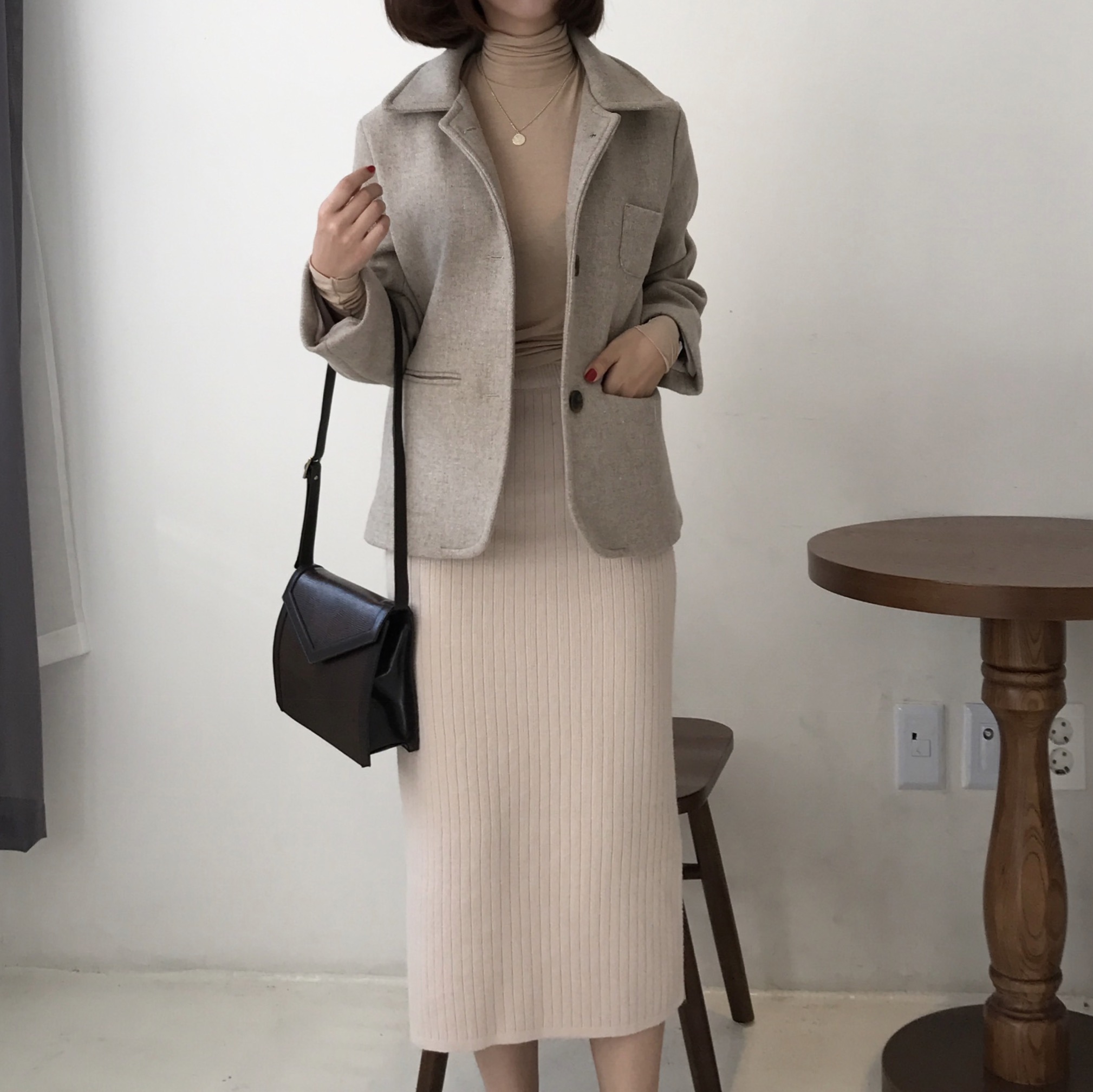 Basic Knit Skirt 2color Skirt Winter Black Long