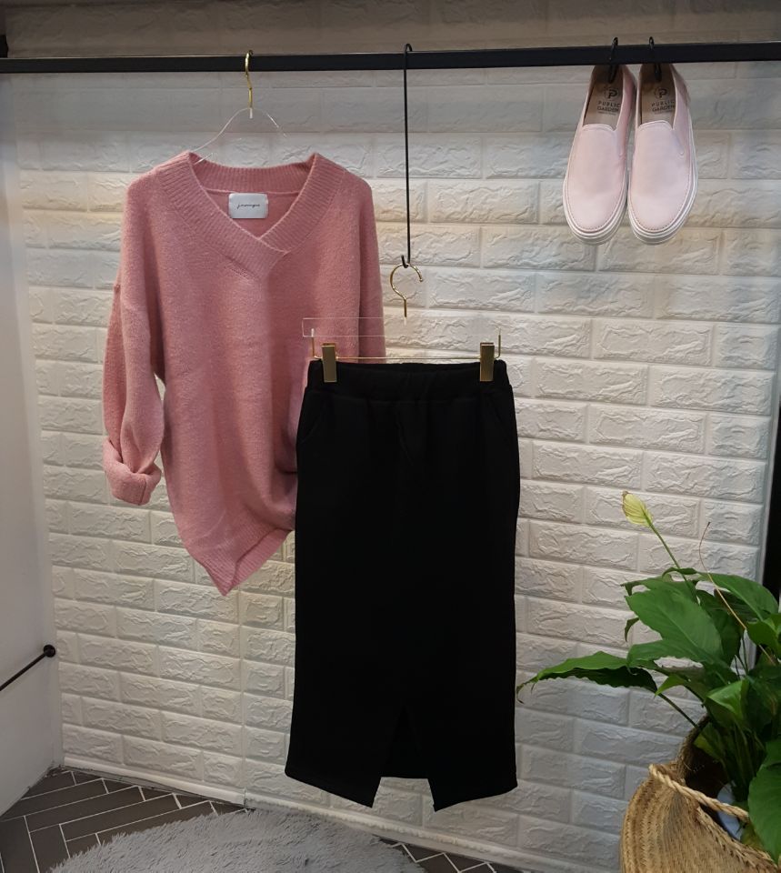 Brushed-dyed long skirt black o tody life-style ca
