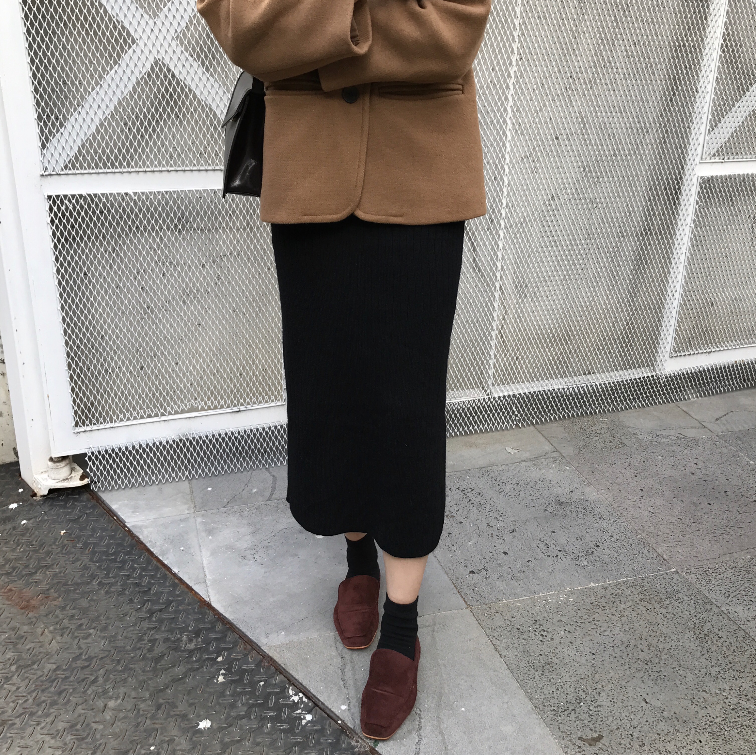 Basic Knit Skirt 2color Skirt Winter Black Long