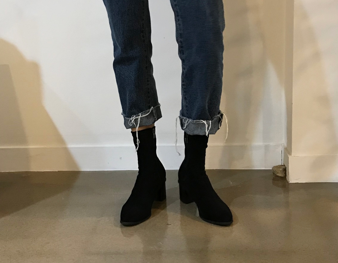 Suede Socks Mid-Heel Angle Boots Black, Brown Fall