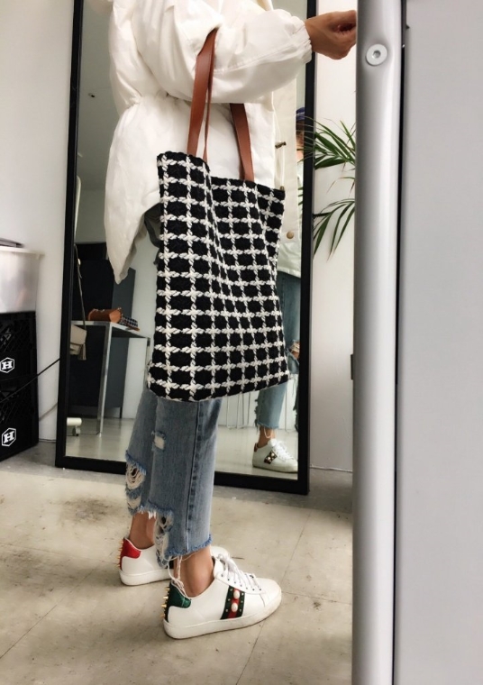 Daily Knit Eco Bag Winter Check Cloth Bag