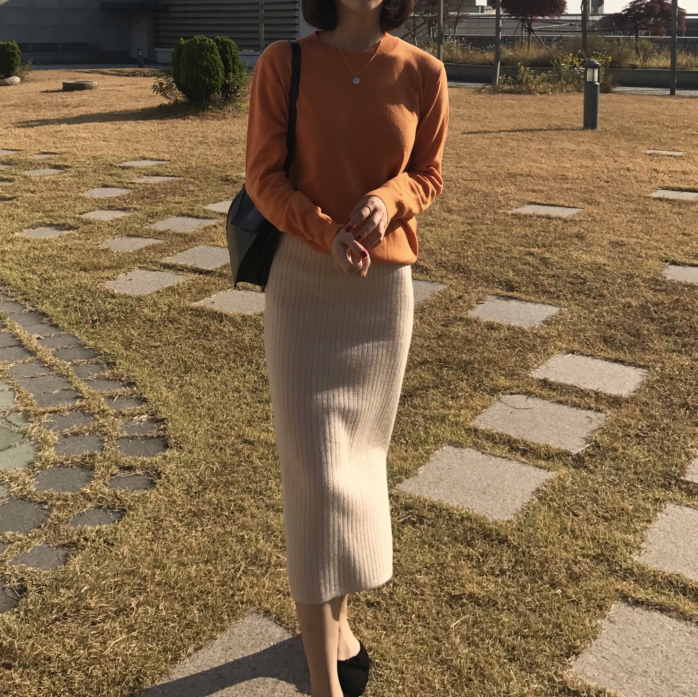 Basic Knit Skirt 2color Skirt Winter Black Long
