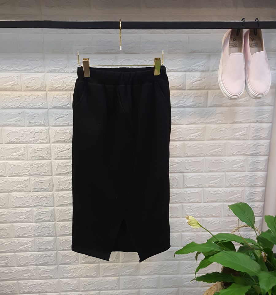 Brushed-dyed long skirt black o tody life-style ca