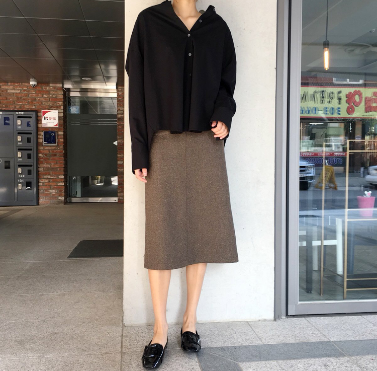 High waisted wool Bocashi pocket skirt 2color Wint
