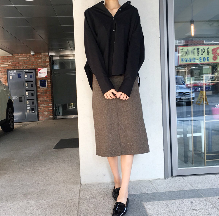 High waisted wool Bocashi pocket skirt 2color Wint