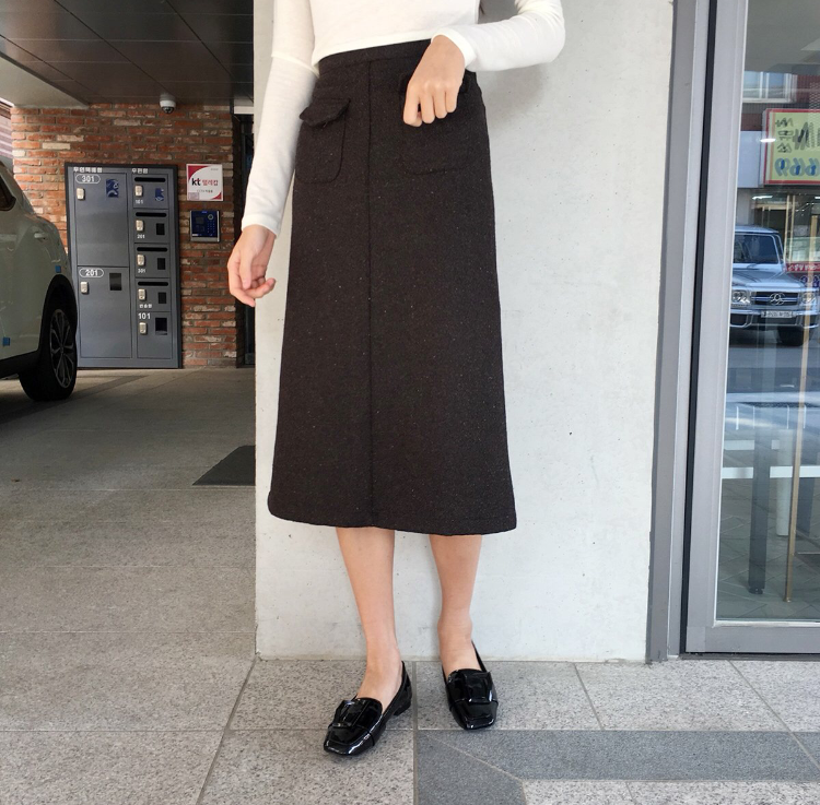 High waisted wool Bocashi pocket skirt 2color Wint