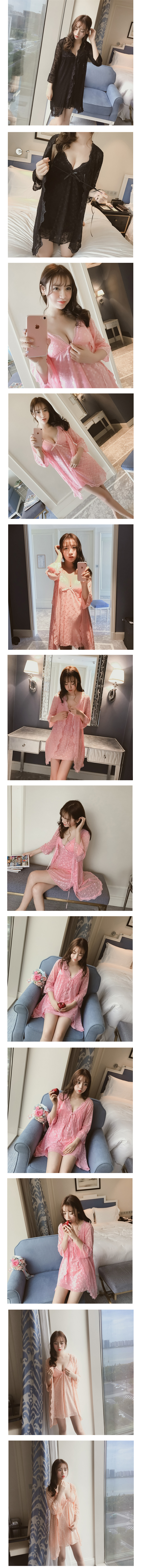 Import Jolly sexy lace gown two piece pajamas 2col
