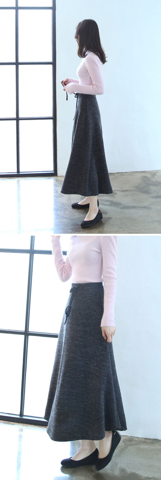 Brushed flared skirt Able banding Basic Basic Long