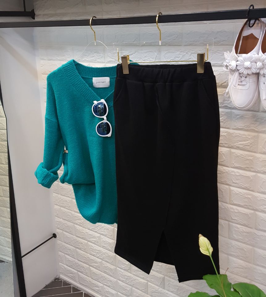 Brushed-dyed long skirt black o tody life-style ca