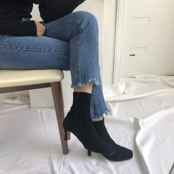 Suede Slim Square Round Middle-heel Women's Ang