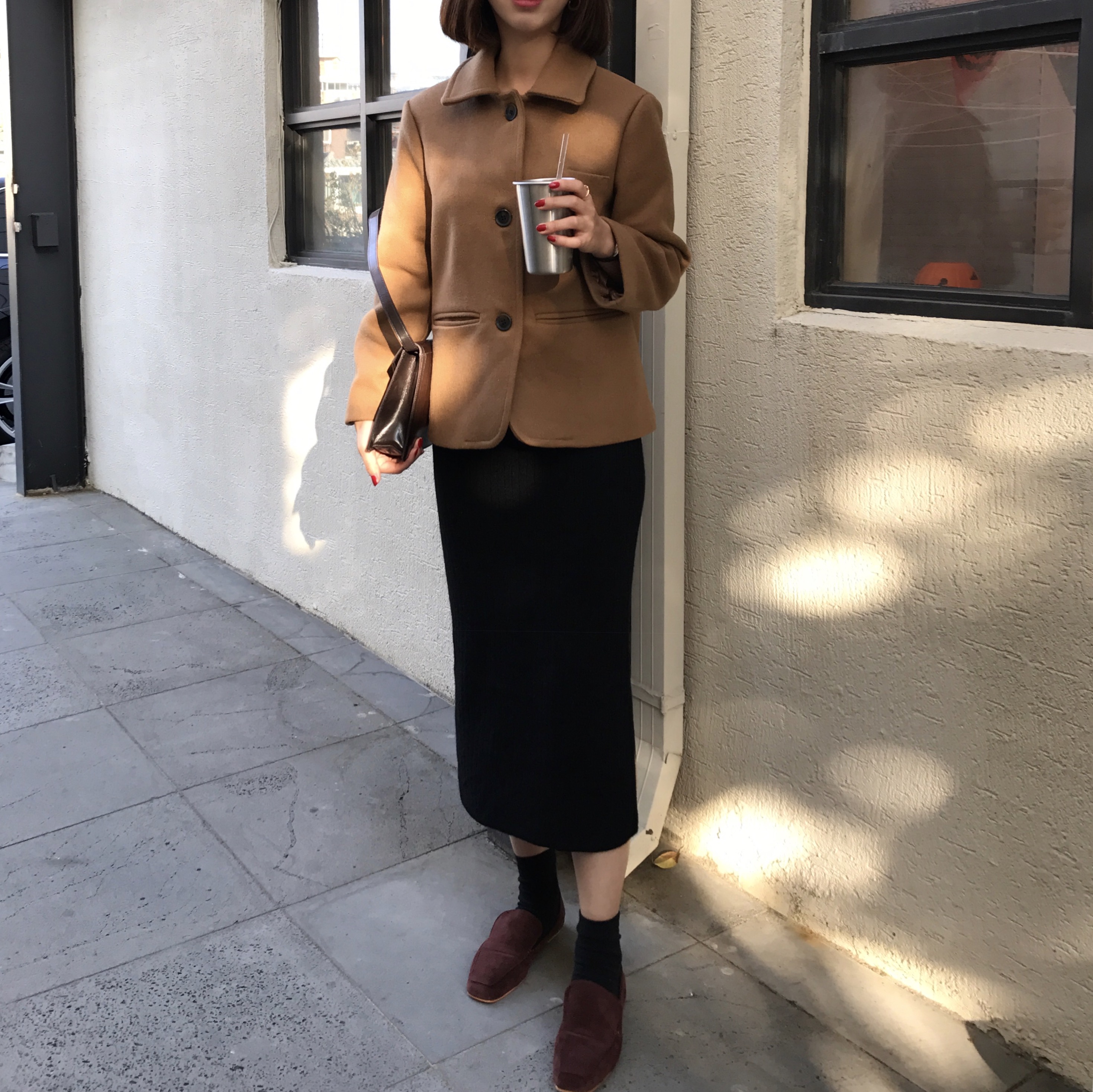 Basic Knit Skirt 2color Skirt Winter Black Long