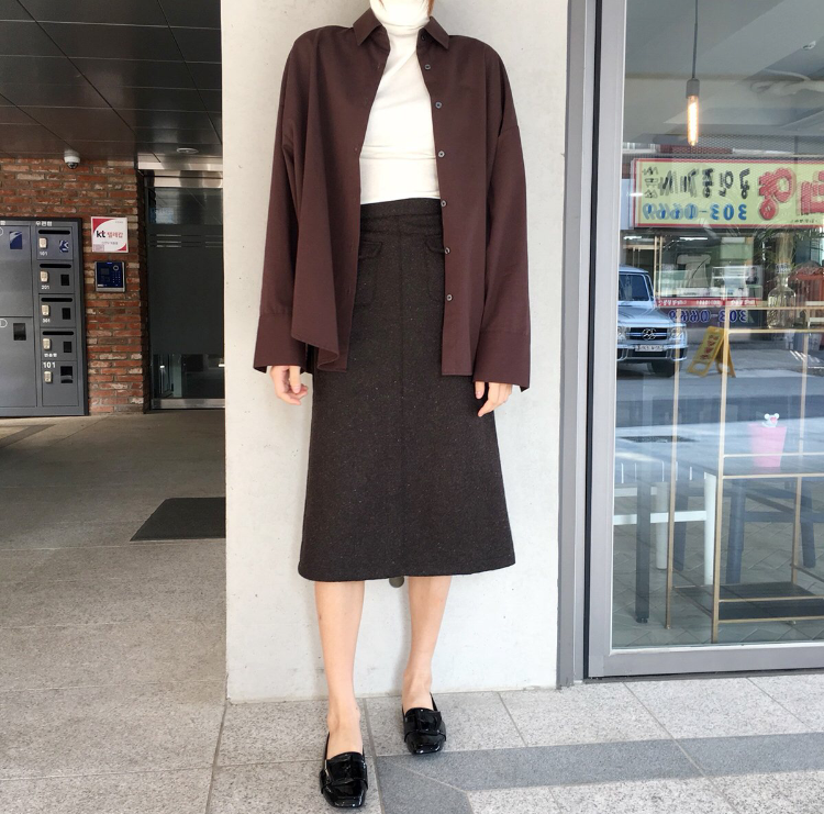 High waisted wool Bocashi pocket skirt 2color Wint
