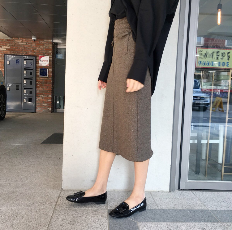 High waisted wool Bocashi pocket skirt 2color Wint