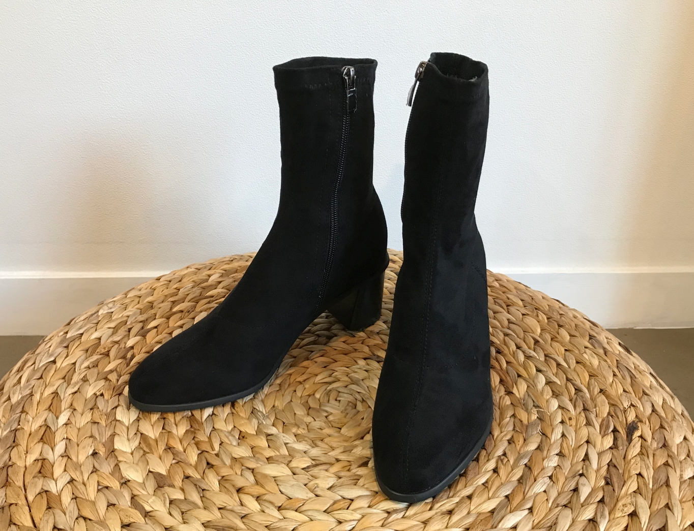 Suede Socks Mid-Heel Angle Boots Black, Brown Fall
