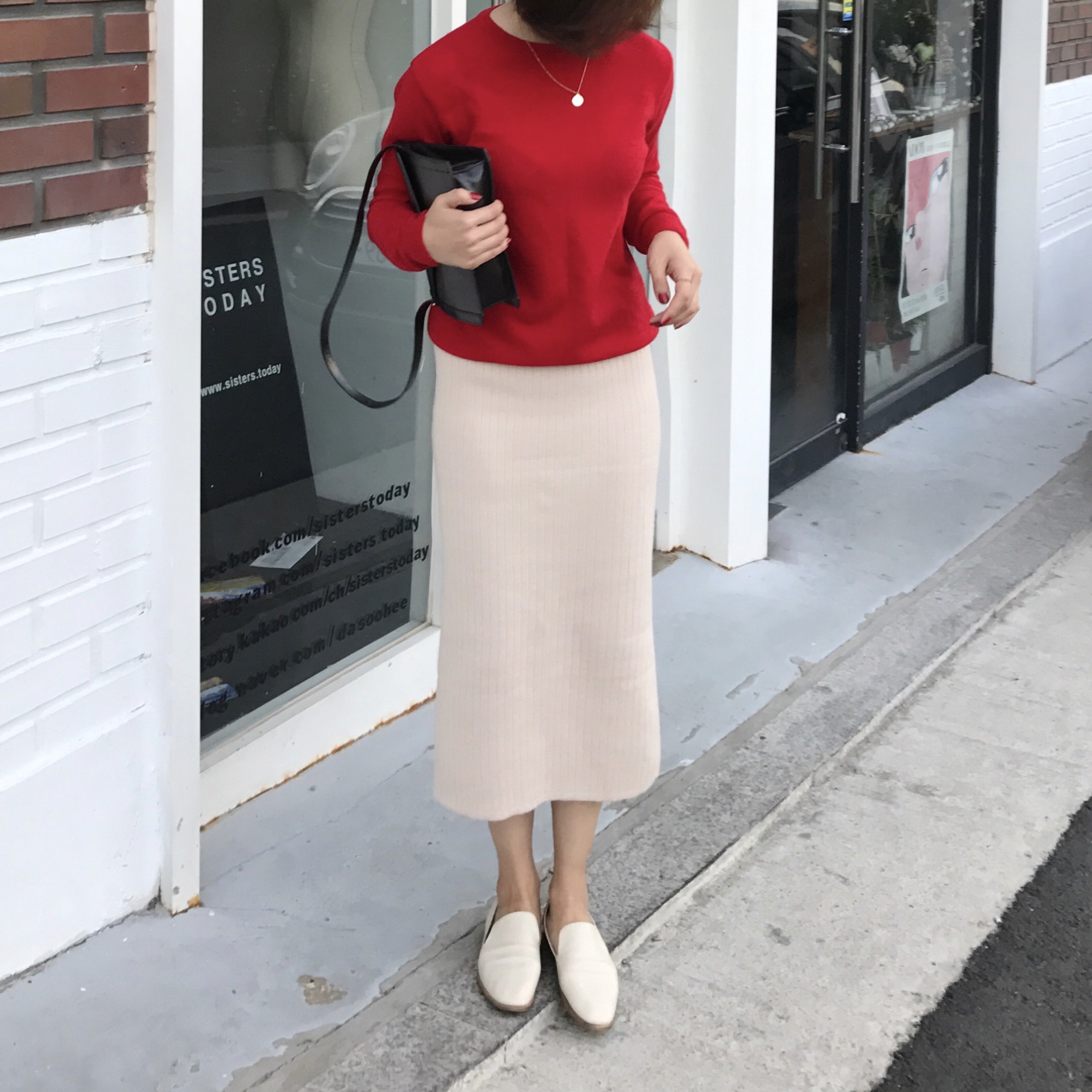 Basic Knit Skirt 2color Skirt Winter Black Long