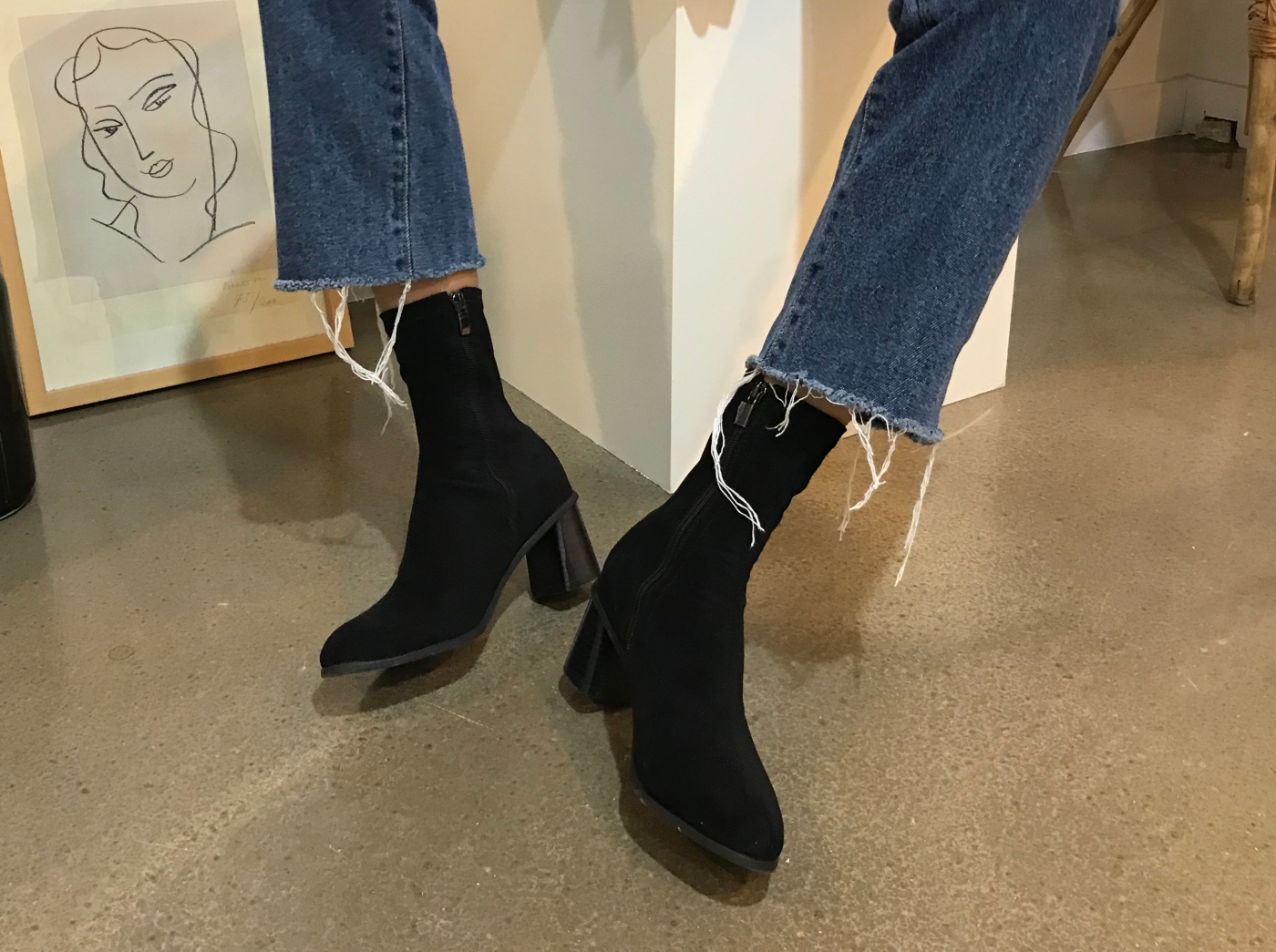 Suede Socks Mid-Heel Angle Boots Black, Brown Fall