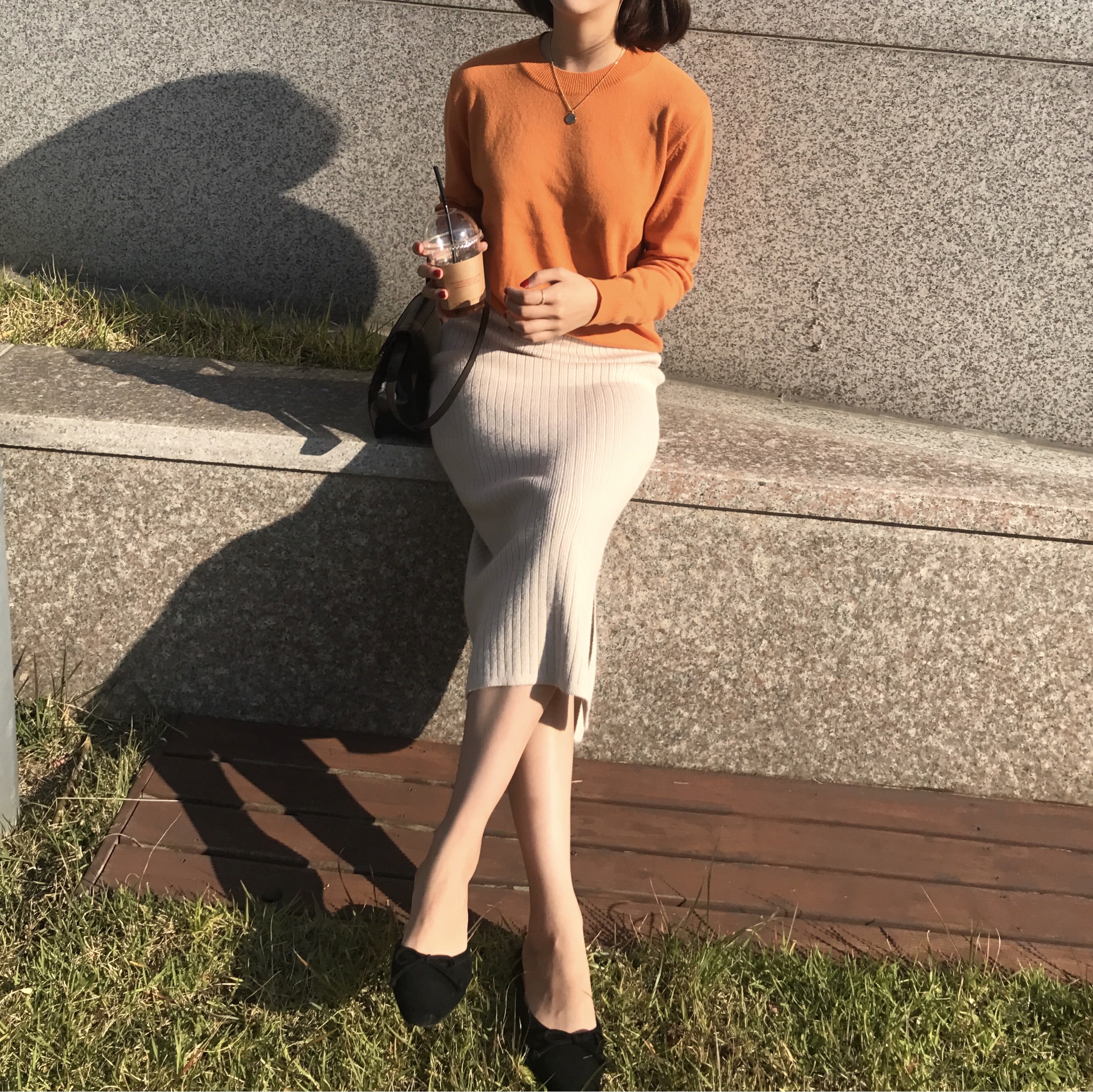 Basic Knit Skirt 2color Skirt Winter Black Long