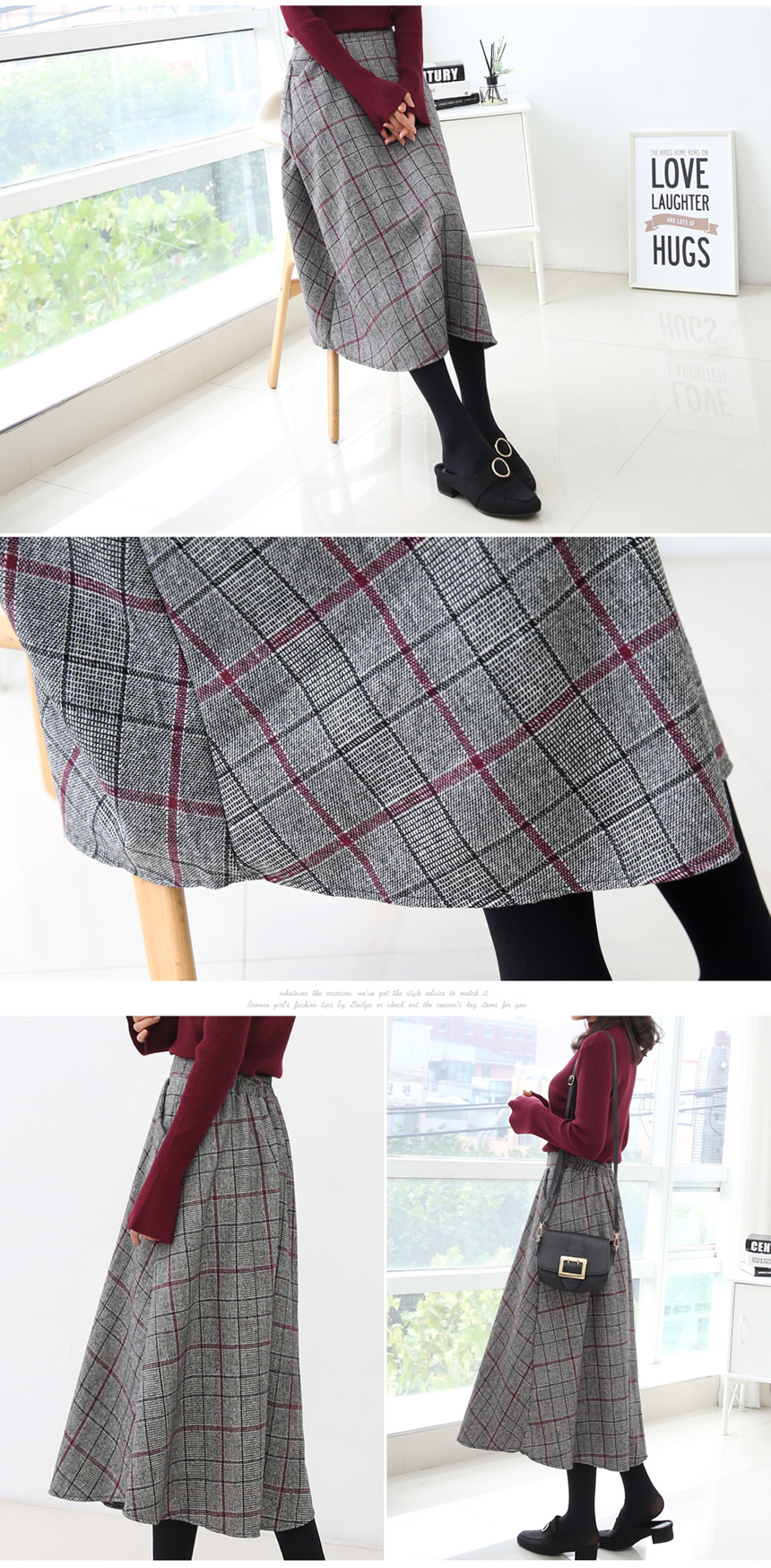 Long sleeved wool flare check A line Women's 30