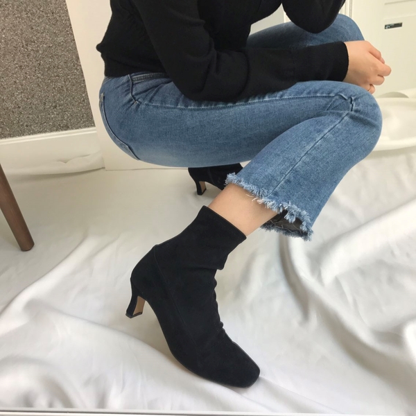 Suede Slim Square Round Middle-heel Women's Ang