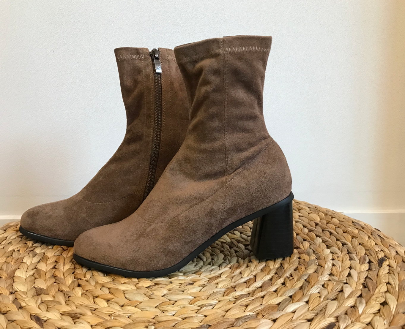 Suede Socks Mid-Heel Angle Boots Black, Brown Fall