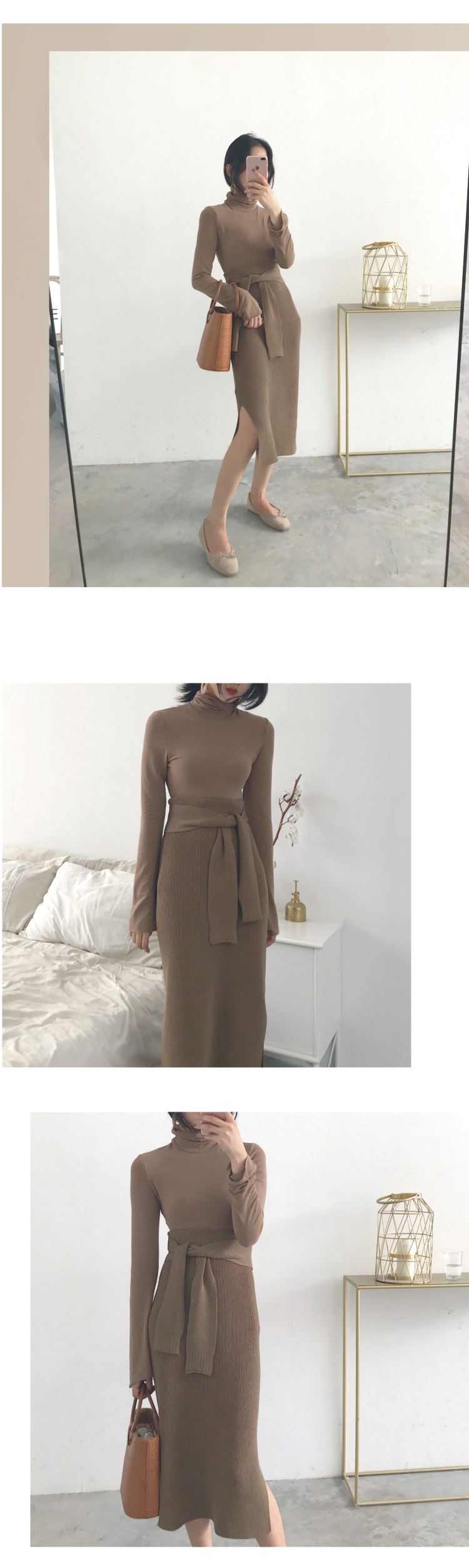 Slim H line Goliath knit winter long skirt slit lo