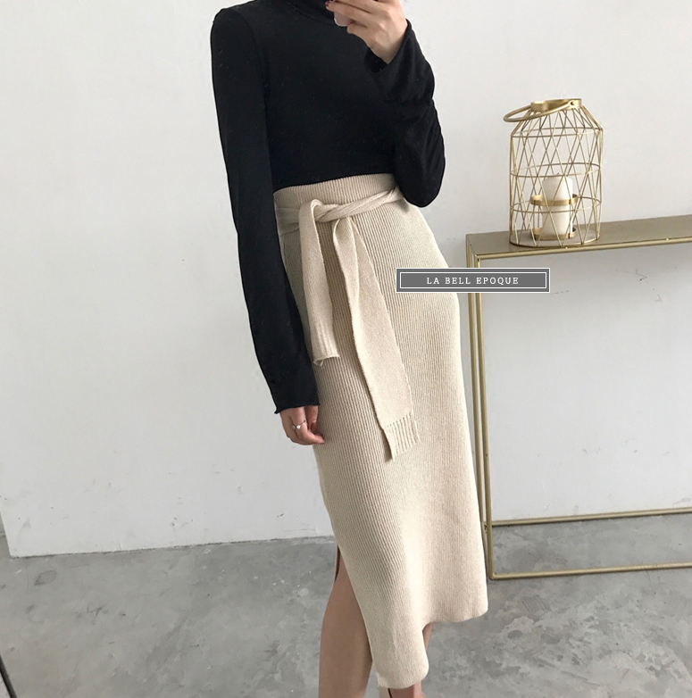 Slim H line Goliath knit winter long skirt slit lo