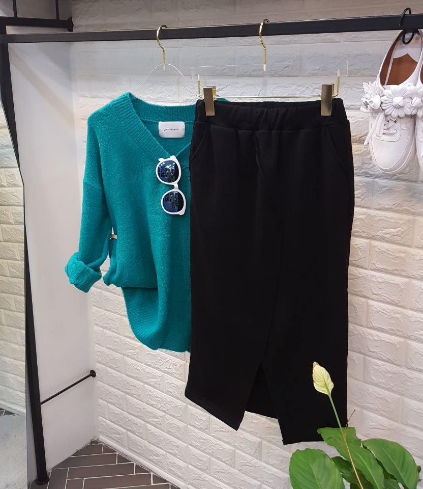Brushed-dyed long skirt black o tody life-style ca