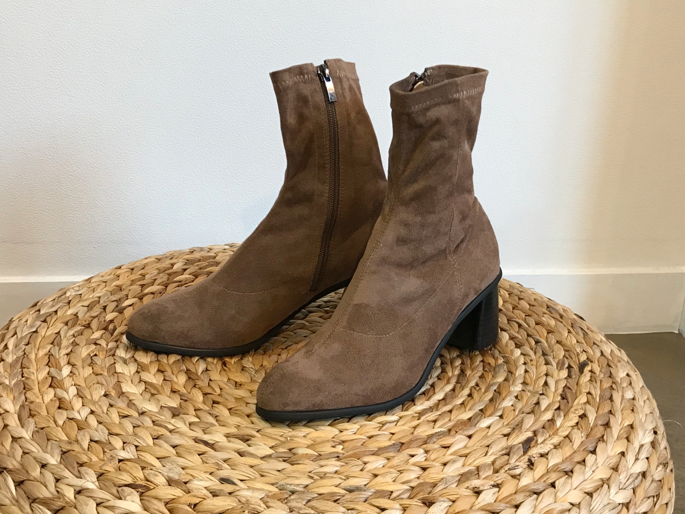 Suede Socks Mid-Heel Angle Boots Black, Brown Fall