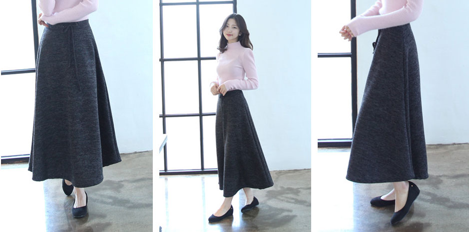 Brushed flared skirt Able banding Basic Basic Long