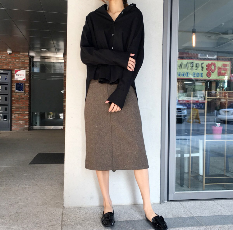 High waisted wool Bocashi pocket skirt 2color Wint