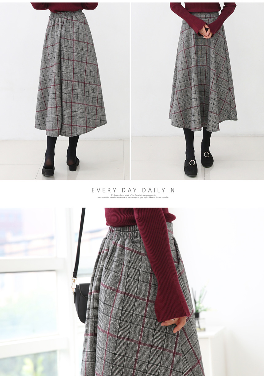 Long sleeved wool flare check A line Women's 30