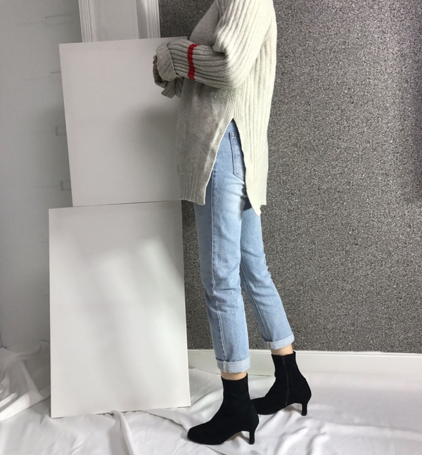 Suede Slim Square Round Middle-heel Women's Ang