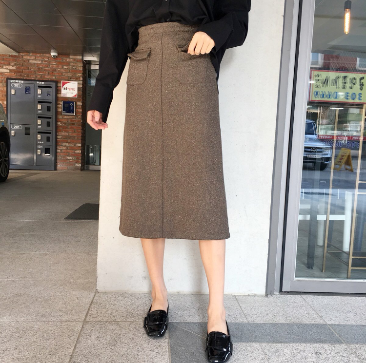 High waisted wool Bocashi pocket skirt 2color Wint