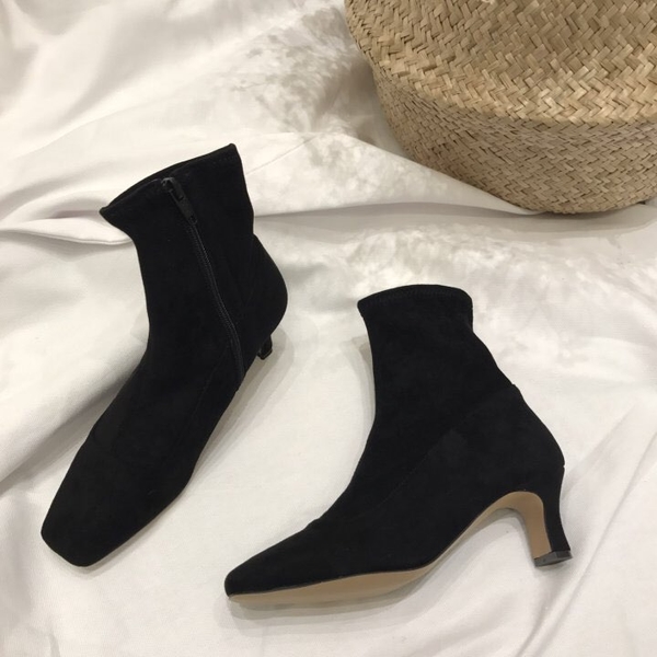 Suede Slim Square Round Middle-heel Women's Ang