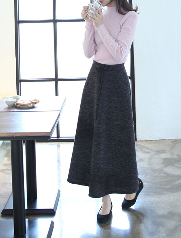 Brushed flared skirt Able banding Basic Basic Long