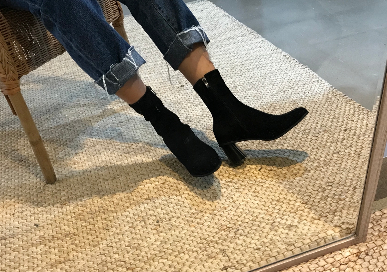 Suede Socks Mid-Heel Angle Boots Black, Brown Fall