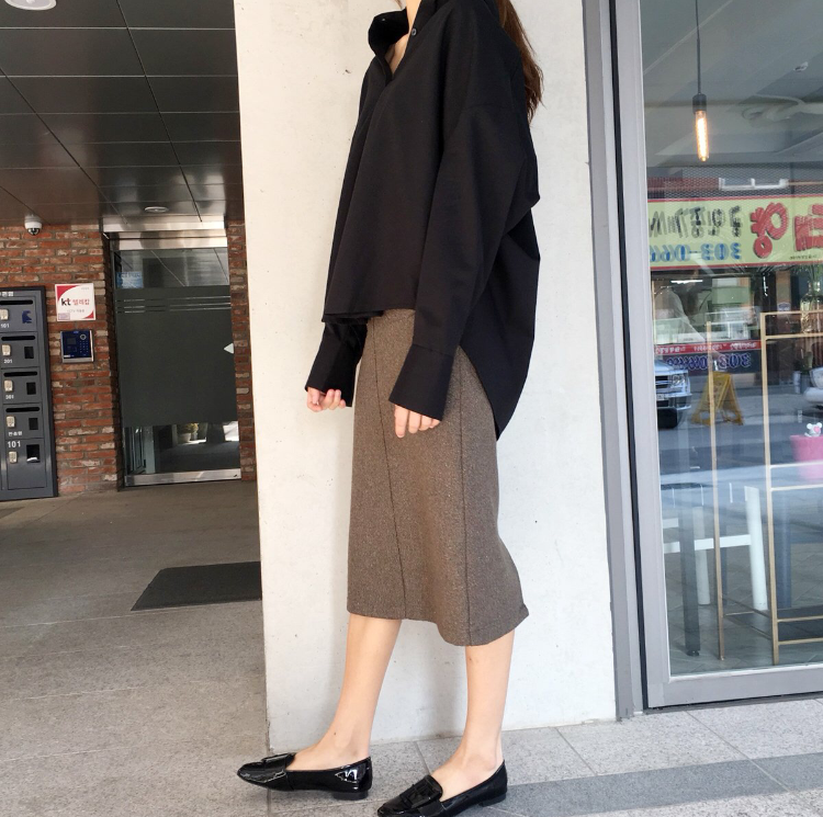 High waisted wool Bocashi pocket skirt 2color Wint