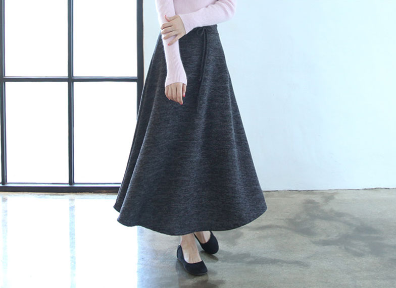 Brushed flared skirt Able banding Basic Basic Long