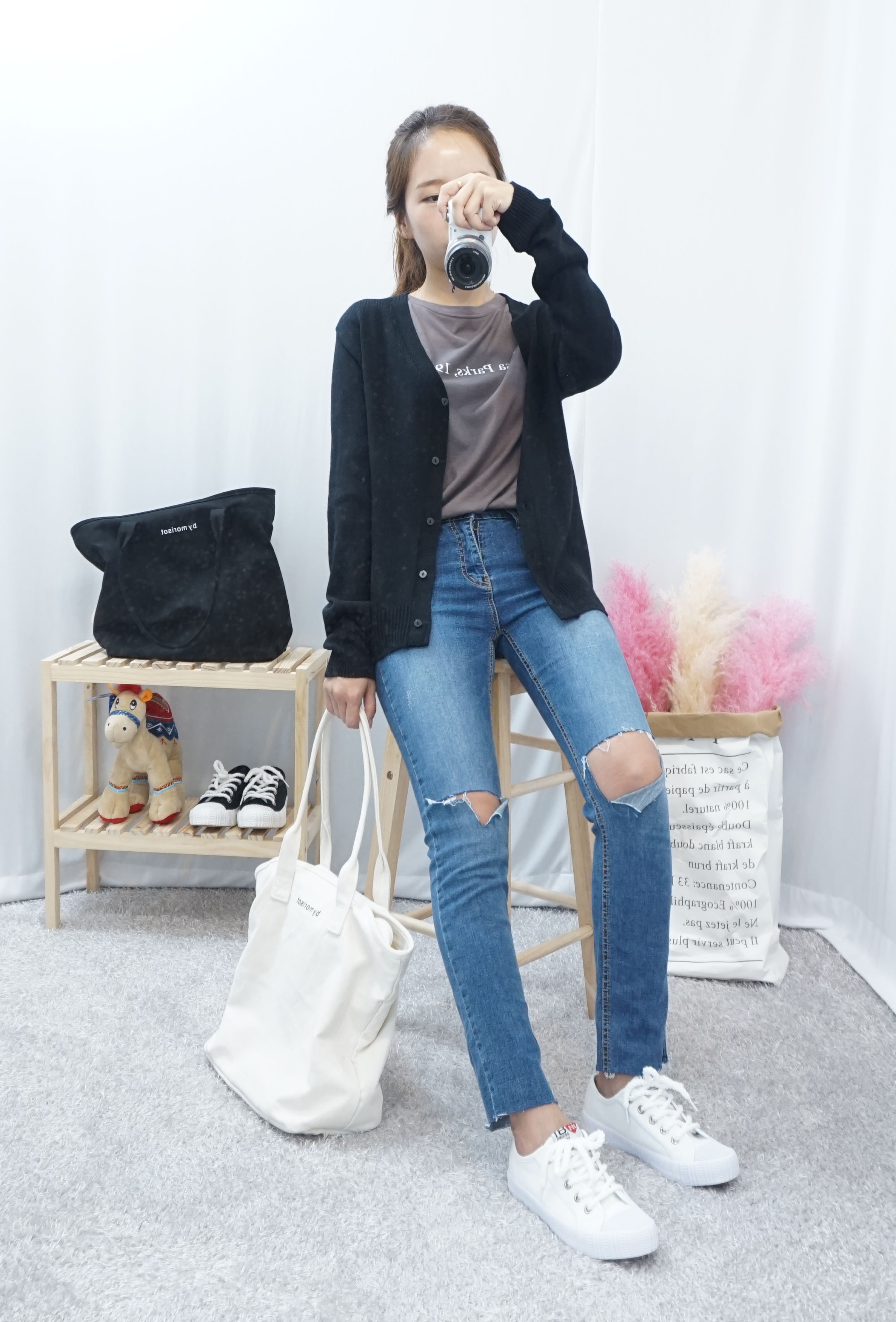 Daily Diary Round Zipper Canvas Eco Bag 2color Stu