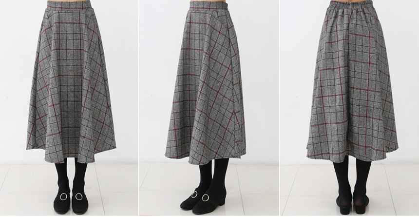 Long sleeved wool flare check A line Women's 30