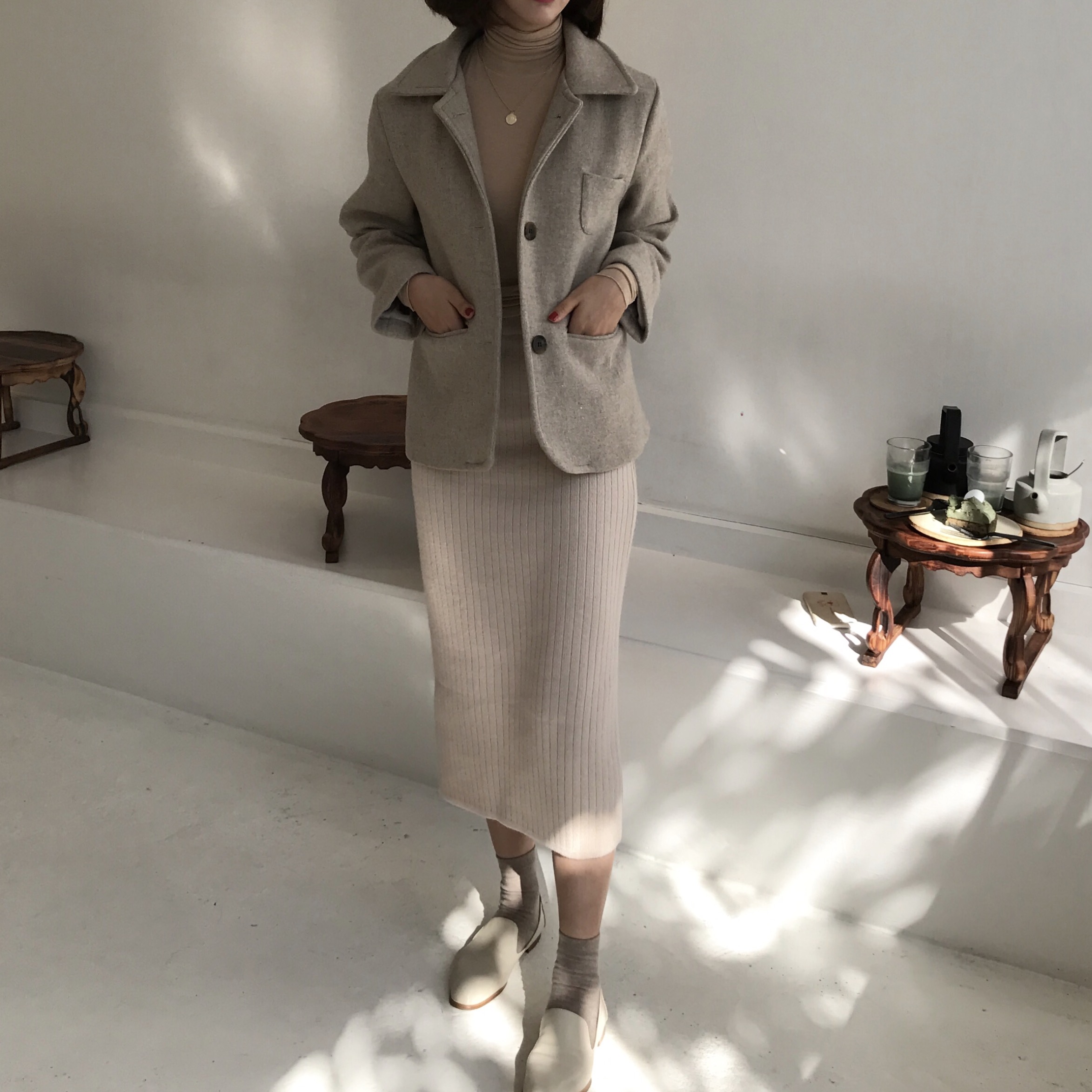 Basic Knit Skirt 2color Skirt Winter Black Long