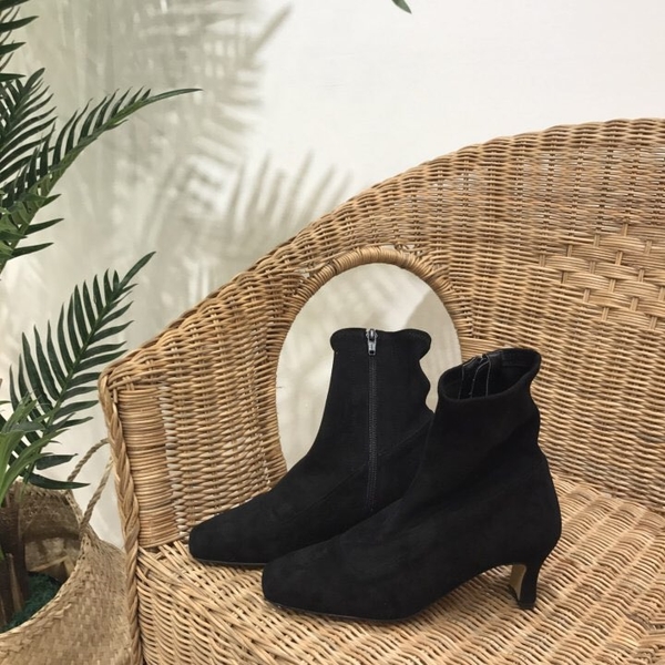 Suede Slim Square Round Middle-heel Women's Ang