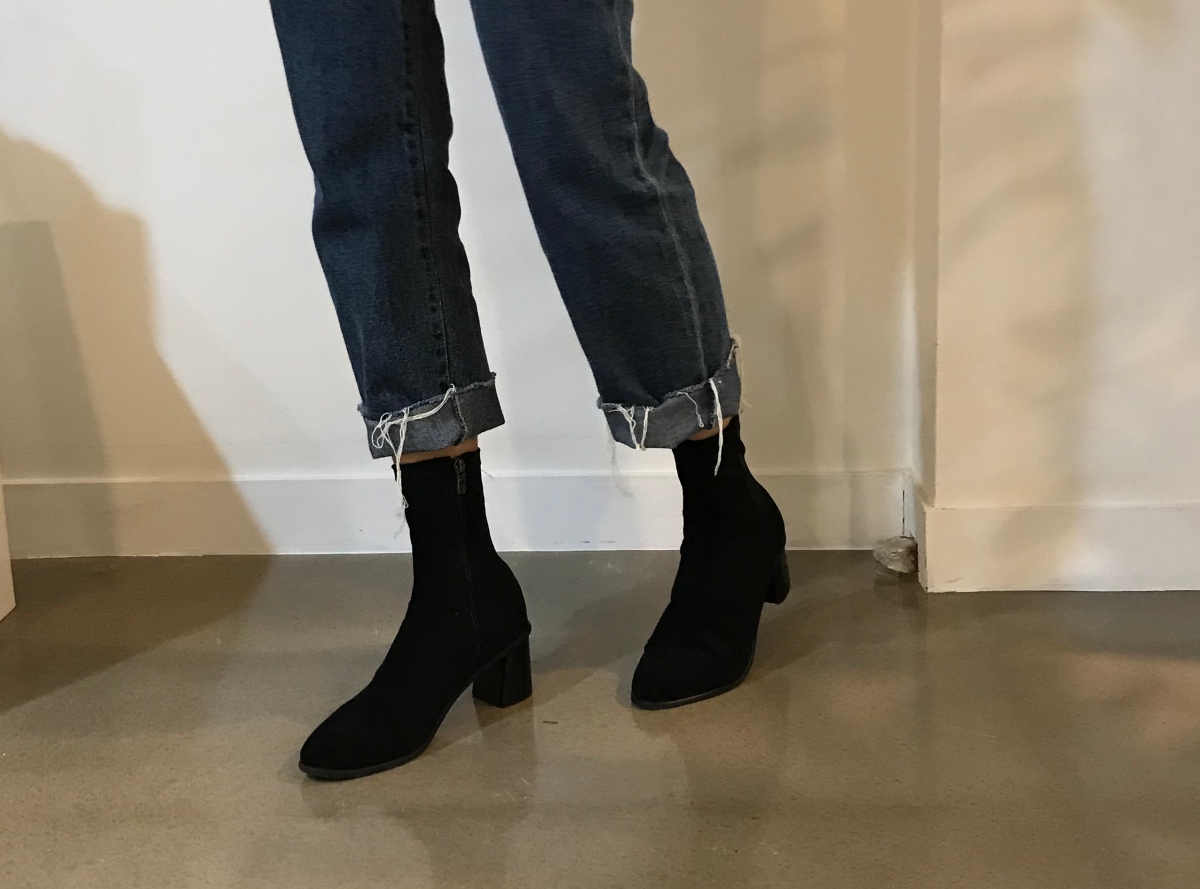 Suede Socks Mid-Heel Angle Boots Black, Brown Fall