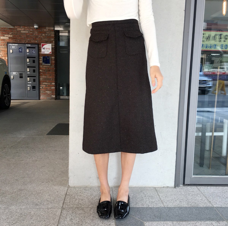 High waisted wool Bocashi pocket skirt 2color Wint