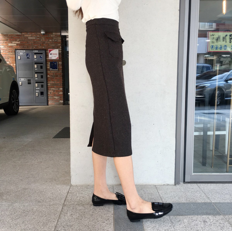 High waisted wool Bocashi pocket skirt 2color Wint