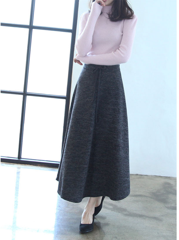 Brushed flared skirt Able banding Basic Basic Long